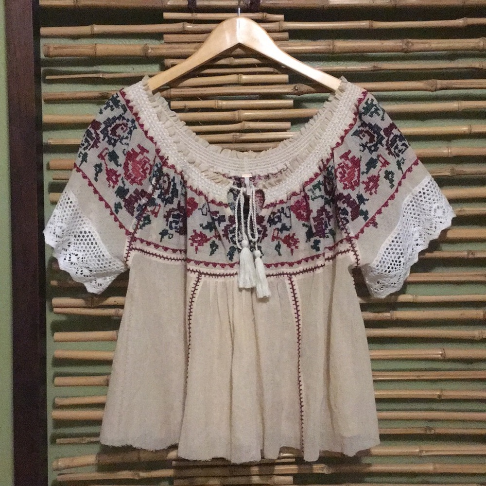 Free People Song Bird Embroidered Blouse